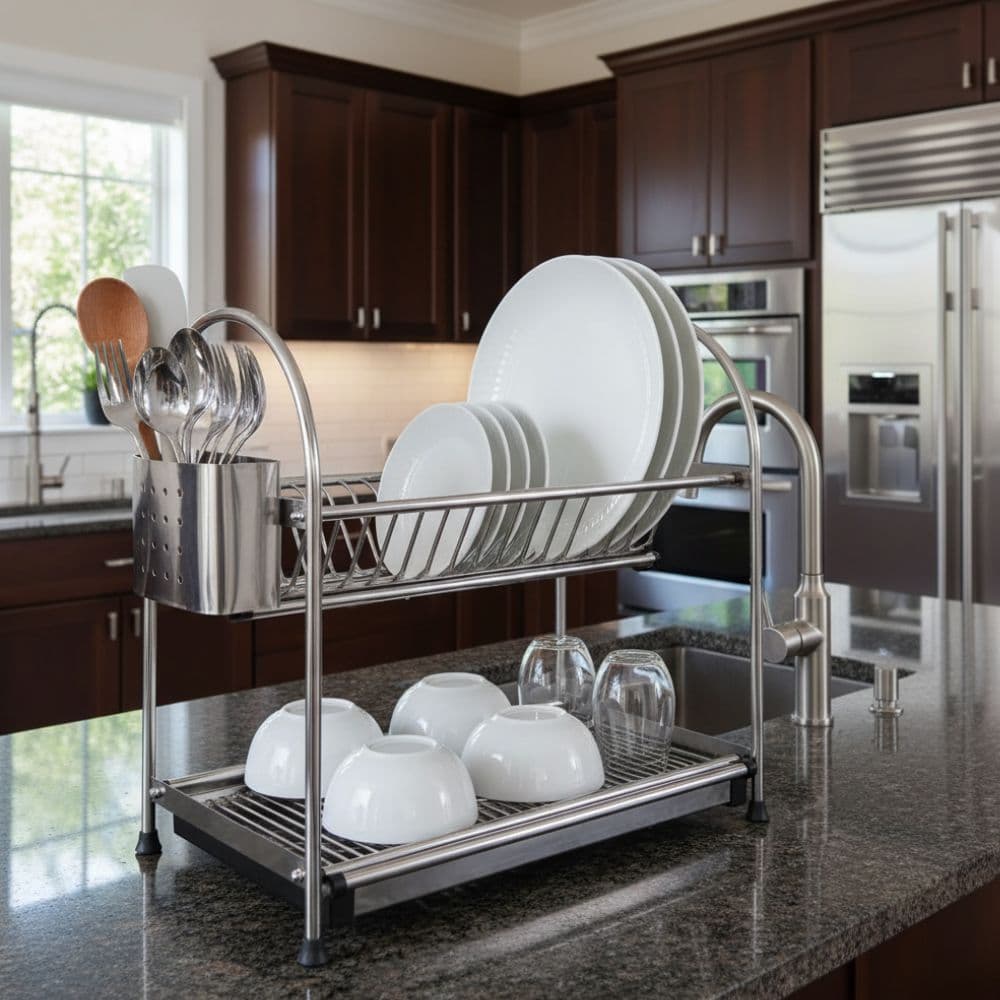 Escurreplatos 2 Pisos Escurridor Acero Inoxidable Cubiertos