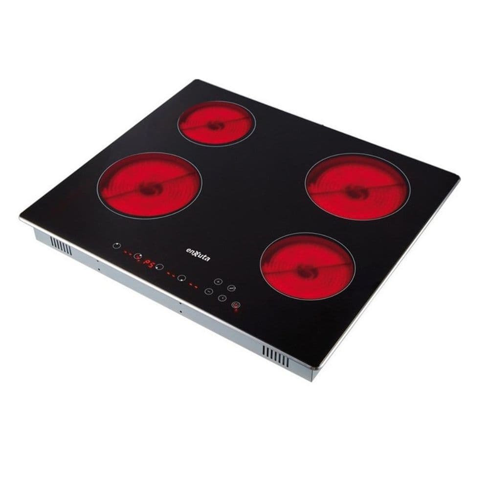 Anafe Enxuta Vitroceramico De Empotrar Con 4 Hornallas Electricas Control Tactil Y Vidrio Templado Negro