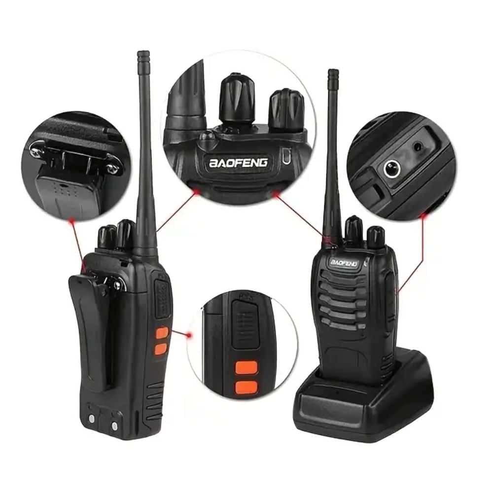 Walkie Talkie Handy Baofeng 6km 16 canales x2 Recargable Radio FM Base de Carga Auriculares BF-888s
