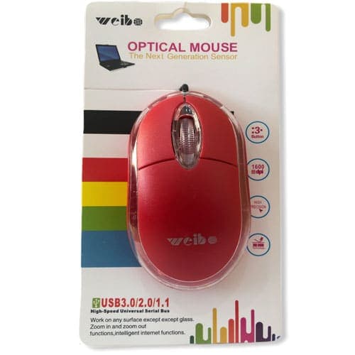 Mouse Optico Cableado Weibo 1600 Dpi Rojo