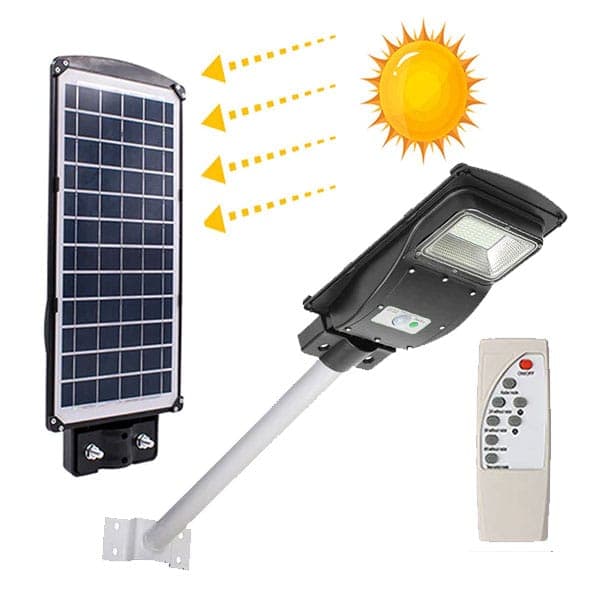 Foco Solar Led 30w Sensor Control Brazo Metalalico Para Exteriores