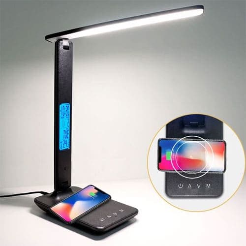 Lámpara Escritorio Carga Inalambrica Táctil Plegable LED Hora Temperatura
