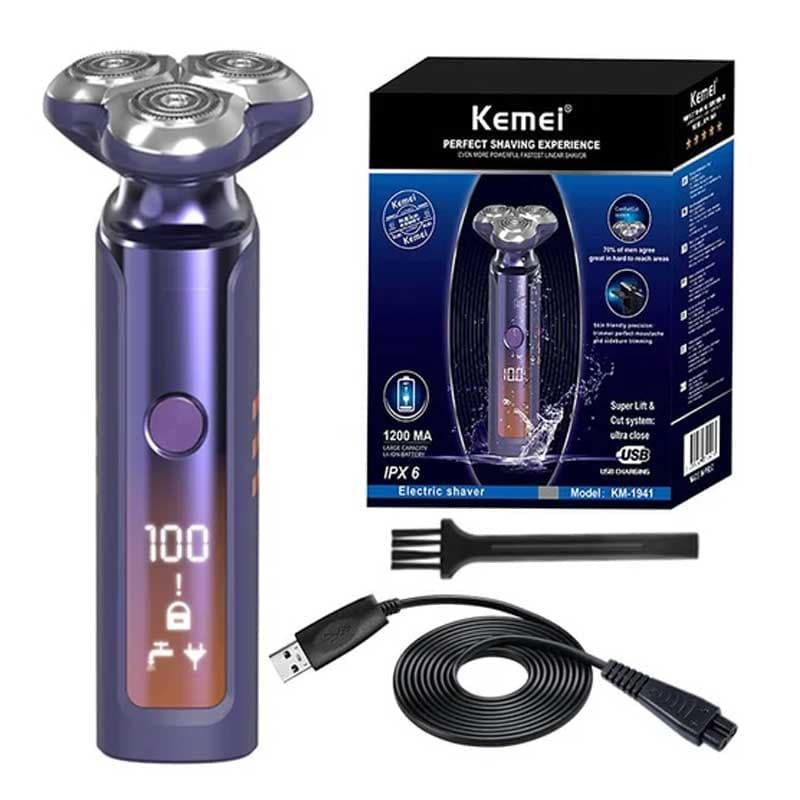 Afeitadora Kemei Barba Recargable Waterproof Con Pantalla