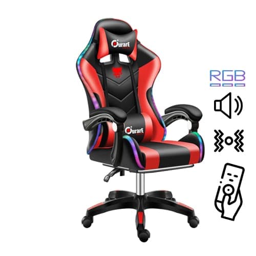Silla Gamer Led Parlantes Reclinable Masaje Posabrazos Cojines