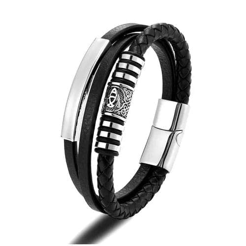 Pulsera Cuero Eco Y Acero Inox Negras Trenzadas Unisex