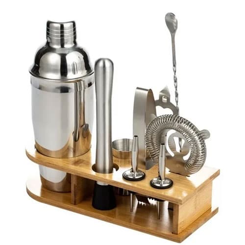 Set Juego 10piezas De Barman Bartender Coctelera + Soporte