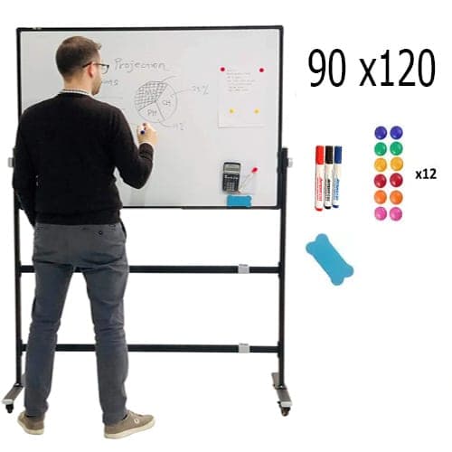 Pizarra Blanca Magnetica 90 x 120 Tripode Ruedas y Accesorios