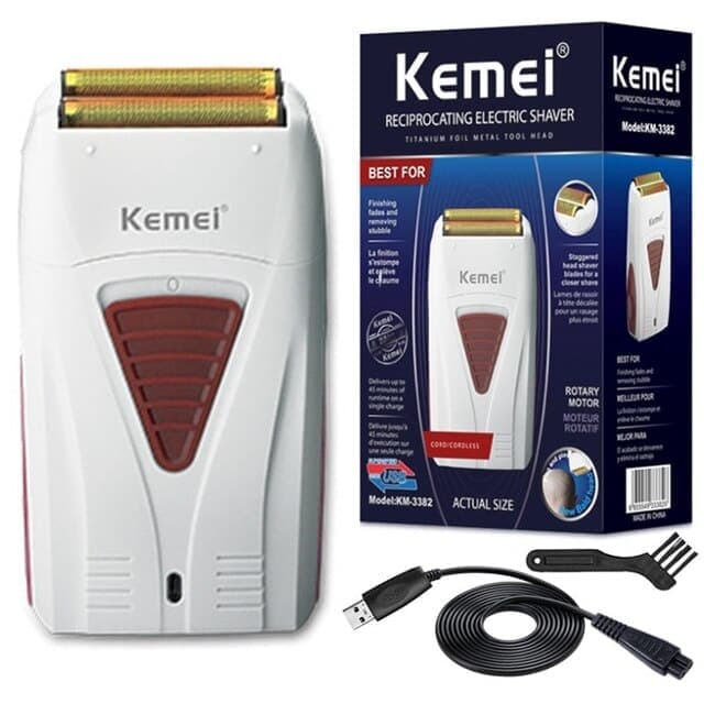 Afeitadora Kemei Km-3382 Blanca 220v Recargable Barberia
