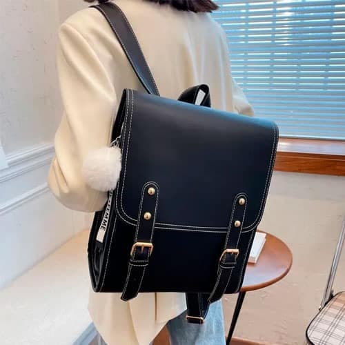 Mochila Bolso Impermeable Ecocuero Dama Con Hebilla Y Compartimentos Negro