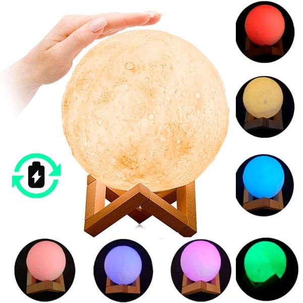 Lampara Luna 3d Táctil Veladora 7 colores 18 cmt Bateria Recargable
