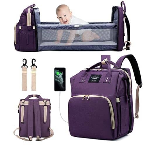 Bolso Mochila Maternal Bebe con Cuna Violeta