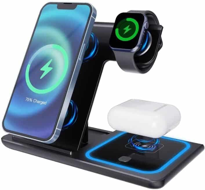 Base De Carga Inalambrica Celular Auriculares Relojes 3 En 1 Carga Rapida Qi Wirless