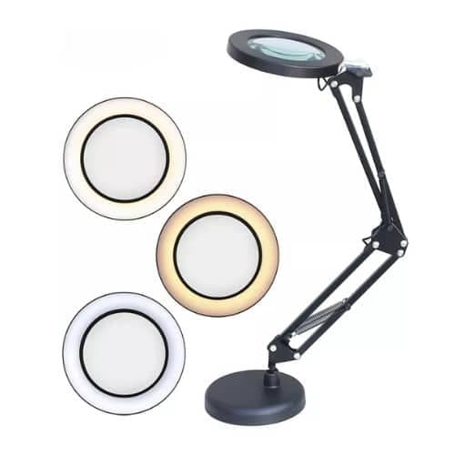 Lampara Escritorio Hierro Con Lupa Y Base Plegable Led