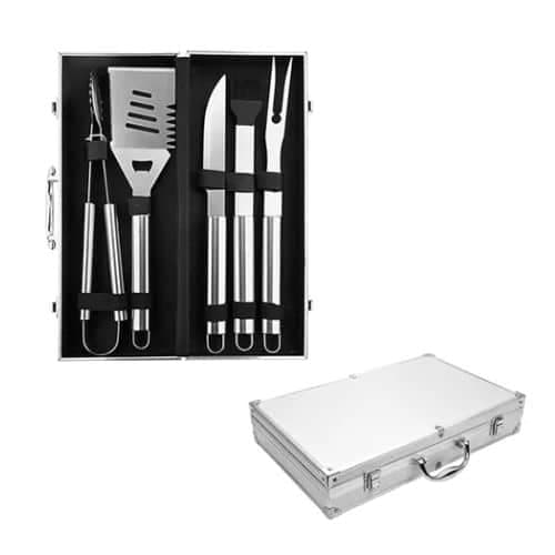 Set De Utensilios Acero Inoxidable Parrillero Valija Parrilla 5 Piezas