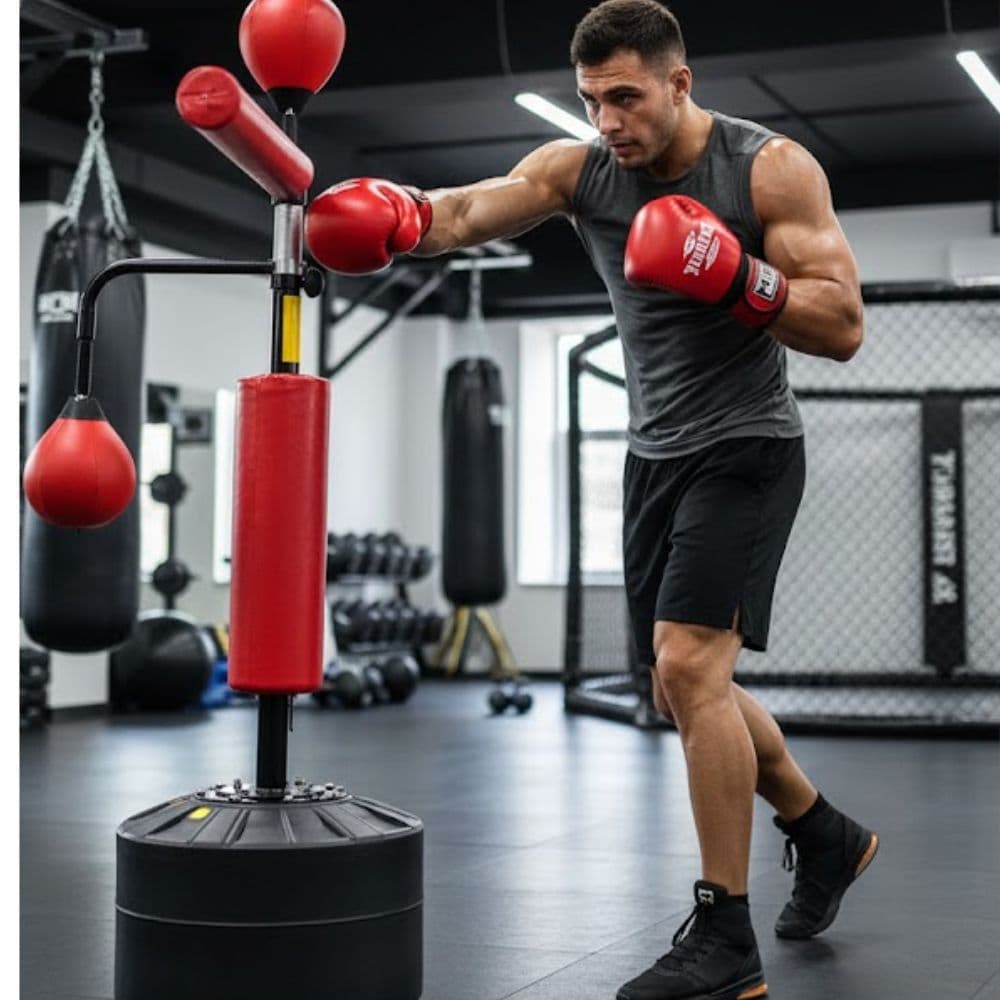 Kit Boxeo Bolsa Punching Ball Doble Brazo Giratorio Inflador Y Guantes