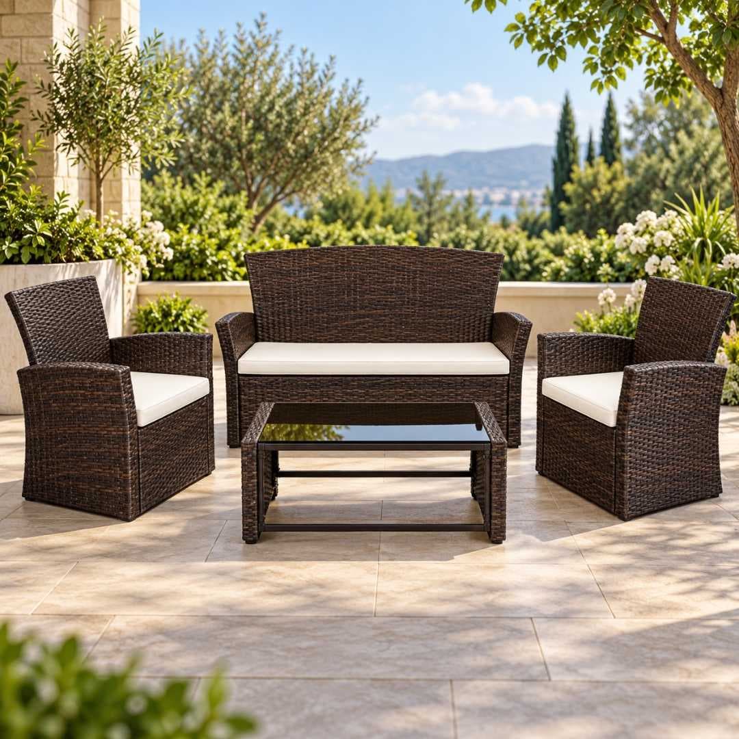 Juego De Jardin Exterior Simil Rattan 3 Sillones + Mesa