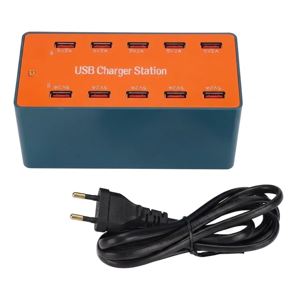 Cargador USB Inteligente 10 Puertos 50W Con Ventilador Automático