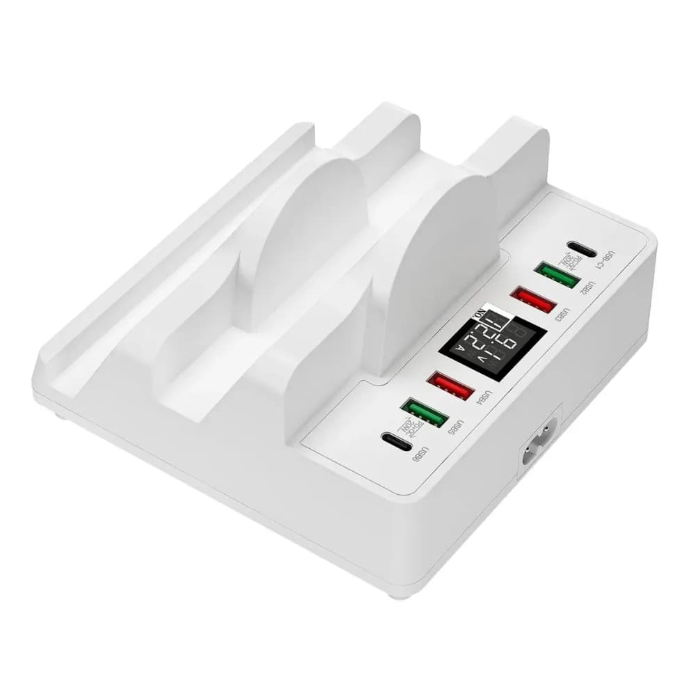 Cargador Multi USB 80W Con USB-C PD QC Y Doble Carga Inalámbrica