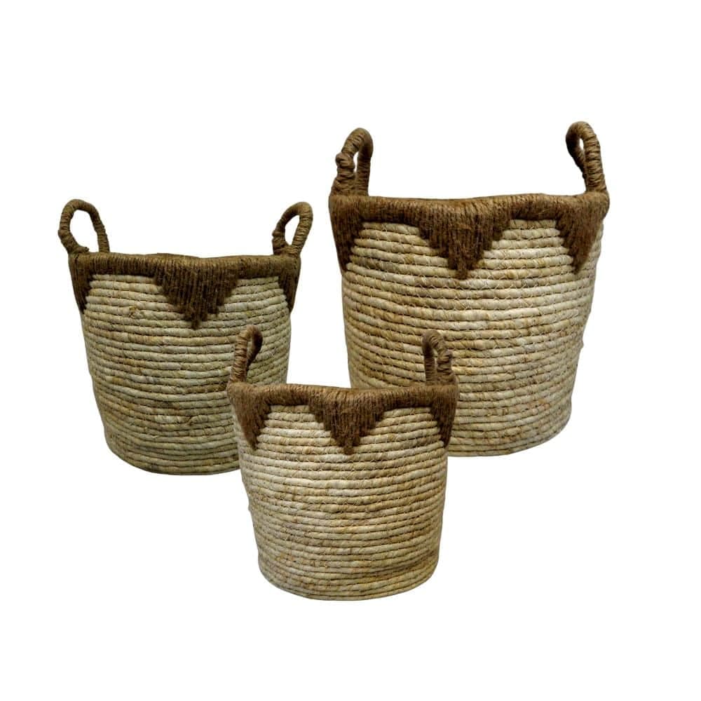 Set de 3 Cestos de Junco Natural con Manijas Elegancia y Organización en Uno
