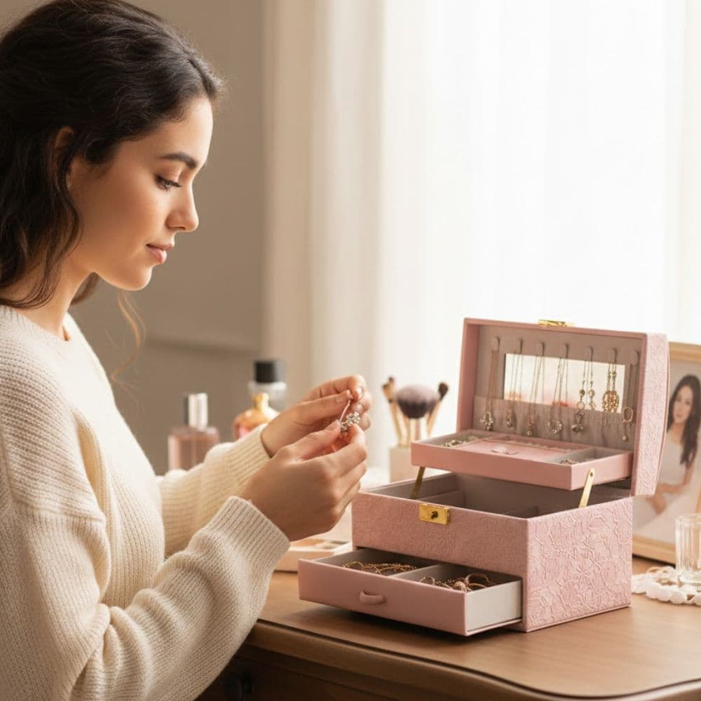 Alhajero Organizador Con Cajones Espejo Joyas Anillos Caravanas