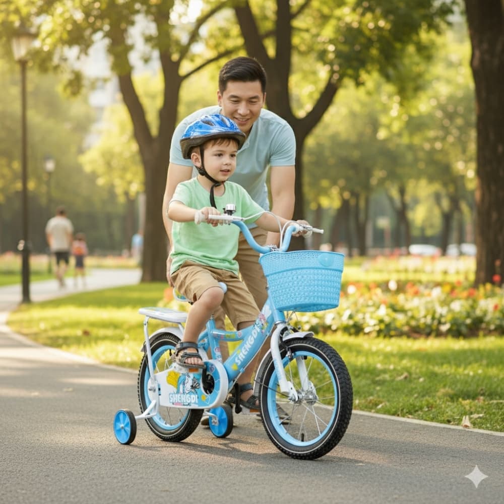 Bicicleta Infantil Con Rueditas Rodado 16 + Canasto Armada COLOR CELESTE