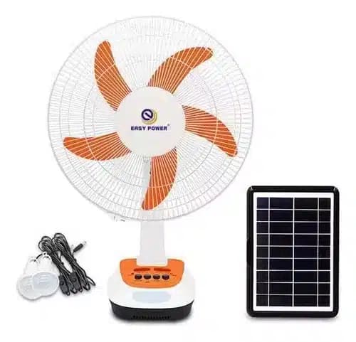 Ventilador Solar De 5 Aspas 40cm Con Luz Cargagador Usb y 2 Lamparas