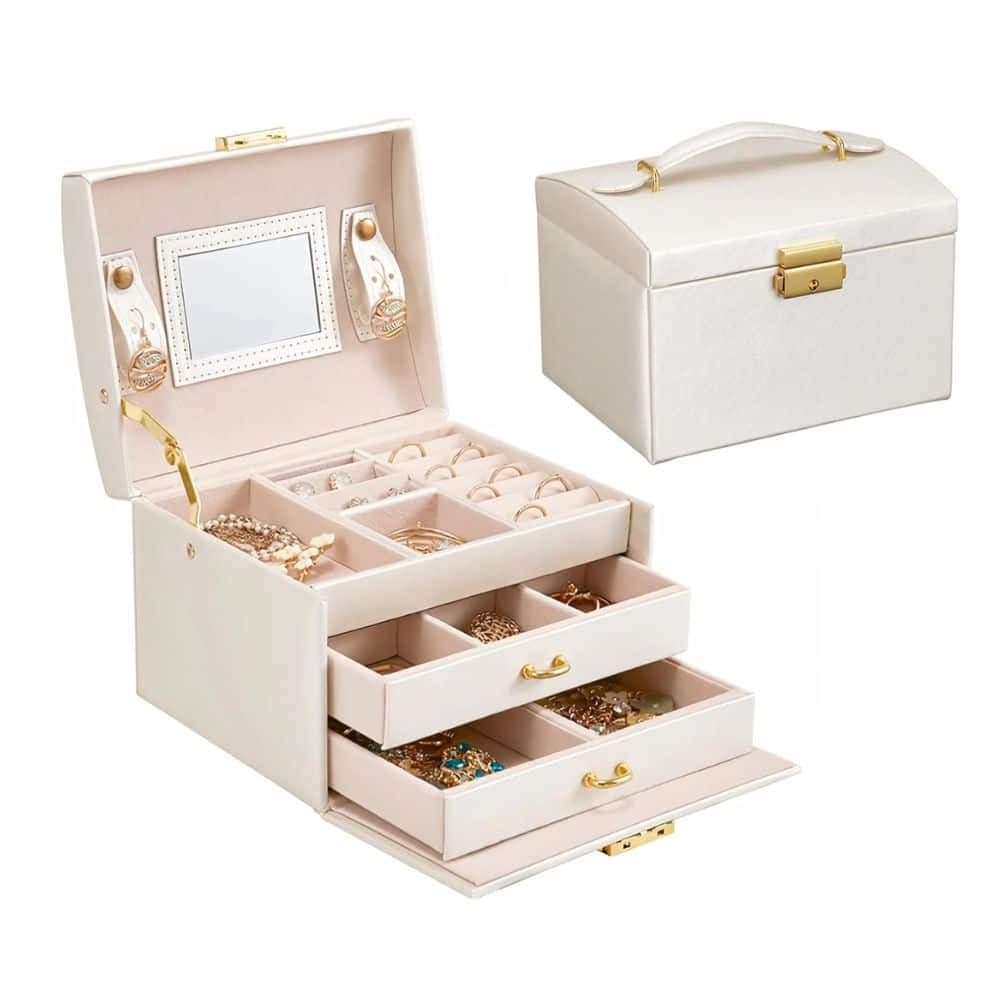 Alhajero Joyero Portátil Baul Llave Espejo Anillos Caravanas