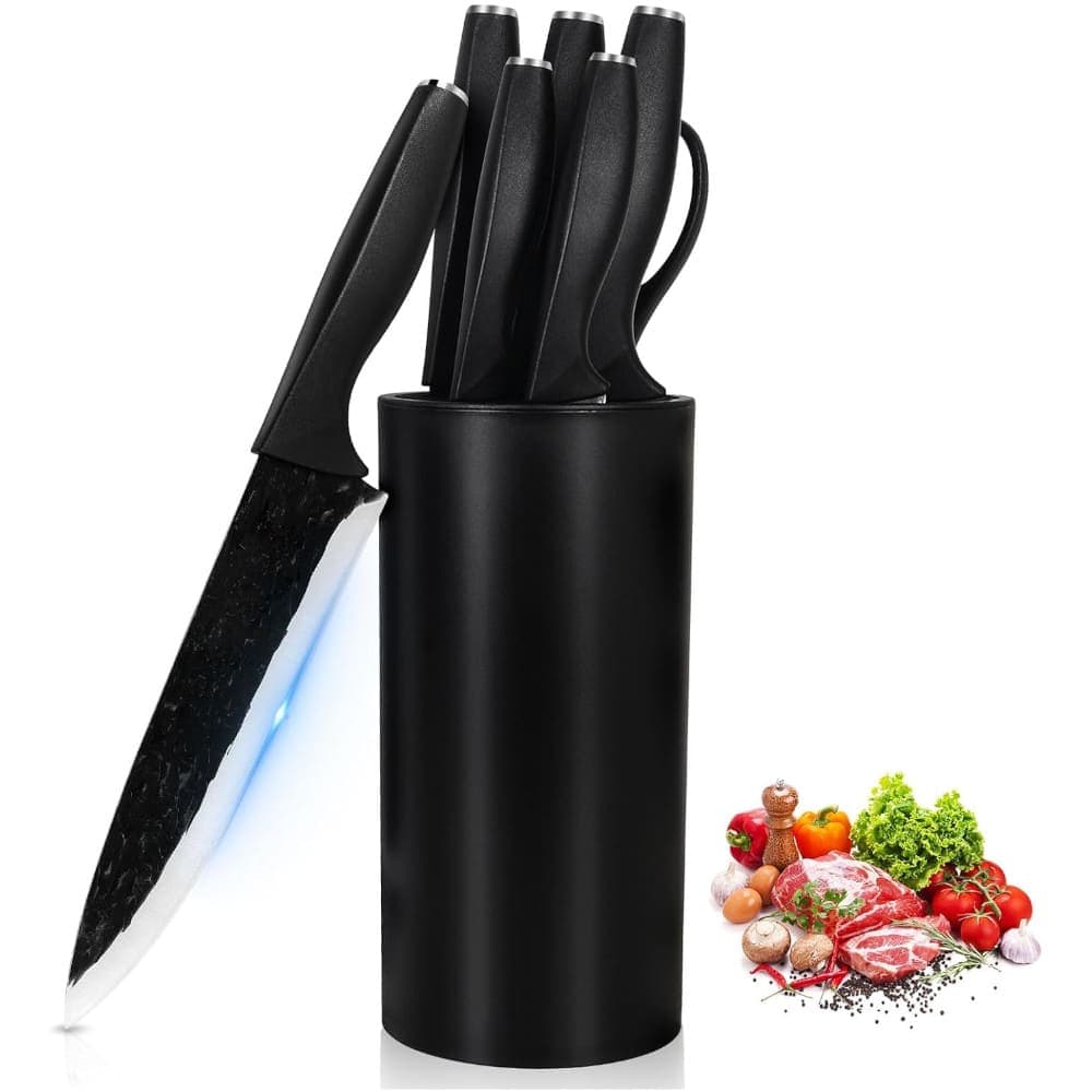 Set De Cuchillos 7 Piezas Con Tijera Acero Inox Con Soporte