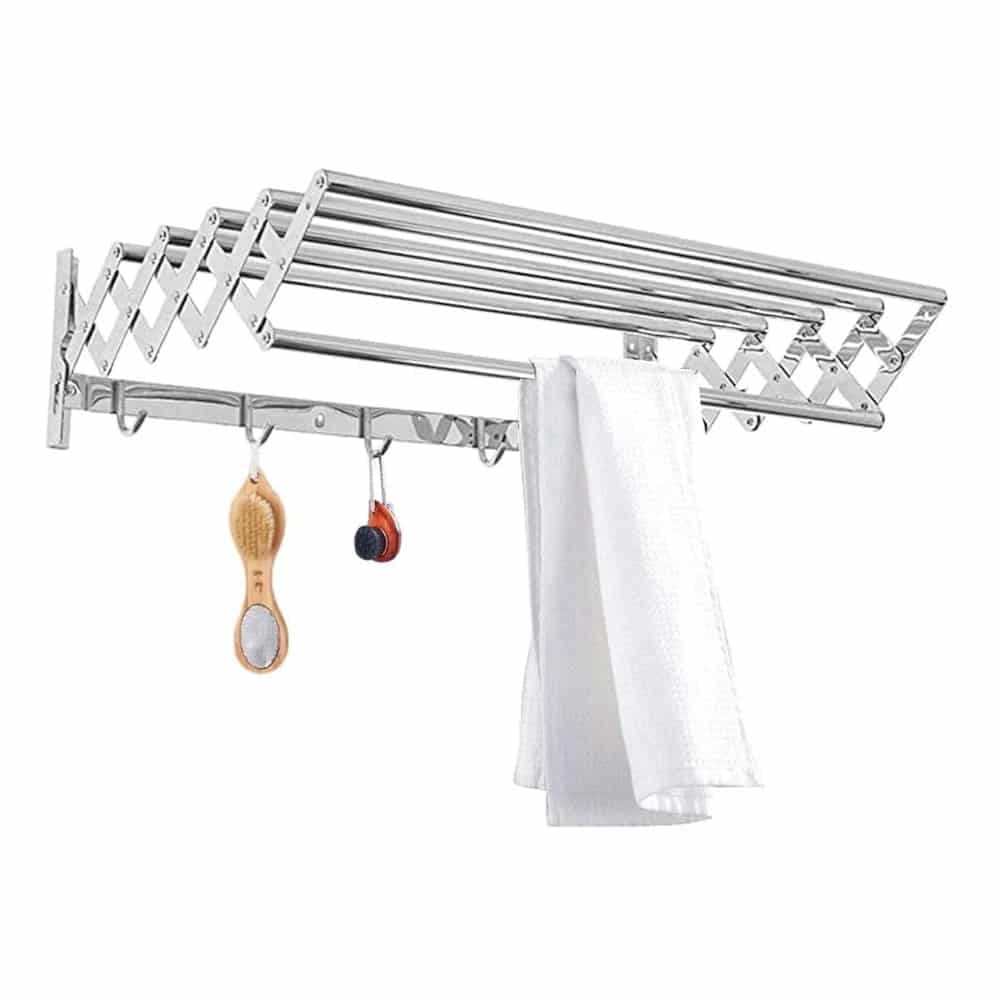 Tendedero Ropa Plegable Extensible Acero Inoxidable con Ganchos