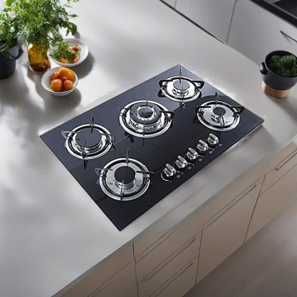 Anafe a Gas de 5 Hornallas Superficie Vidrio Templado