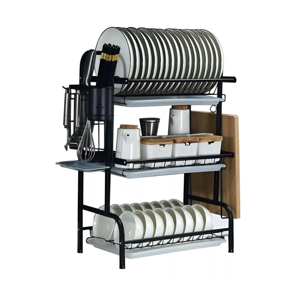 Escurridor de Platos de 3 Niveles Acero - Negro