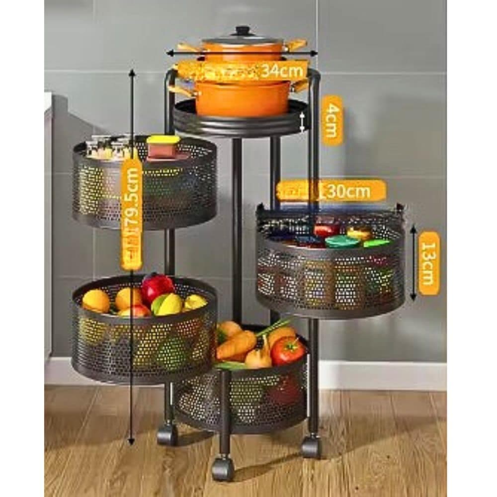 Carrito Organizador Multiuso Redondo Carbono 4 Estantes 75cm