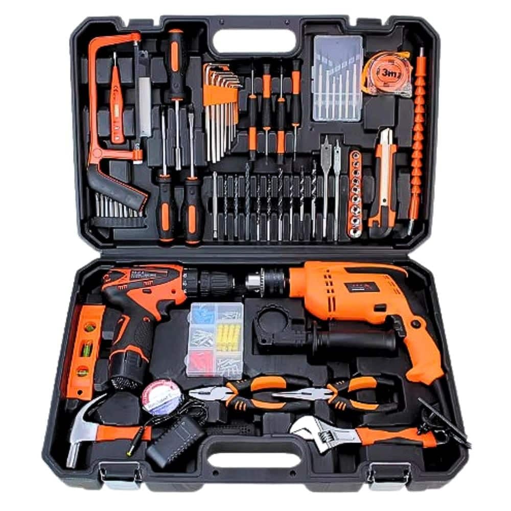 Set 70 Piezas Herramientas Eléctricas Manuales Taladro Atornilladora Destornillador Martillo Pinzas Para el Hogar o Trabajo Profesional