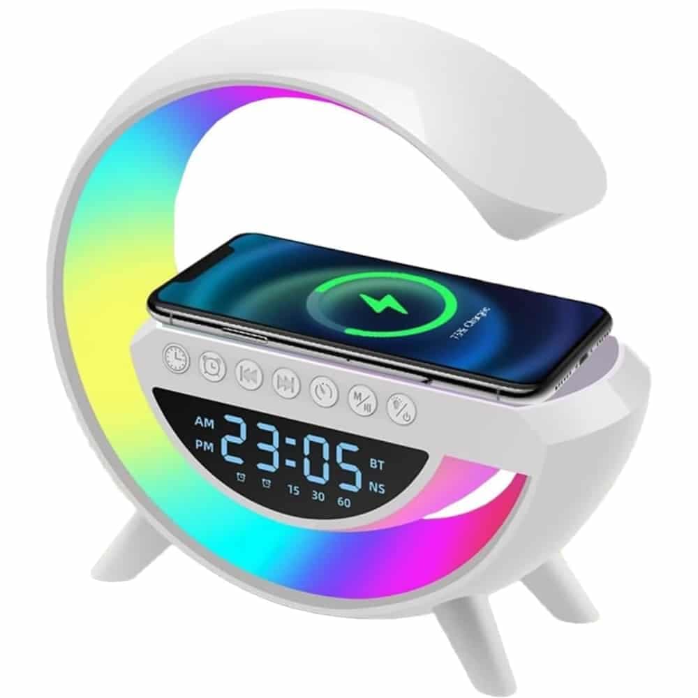 Lampara Reloj Bluetooth FM con Alarma y Carga QI