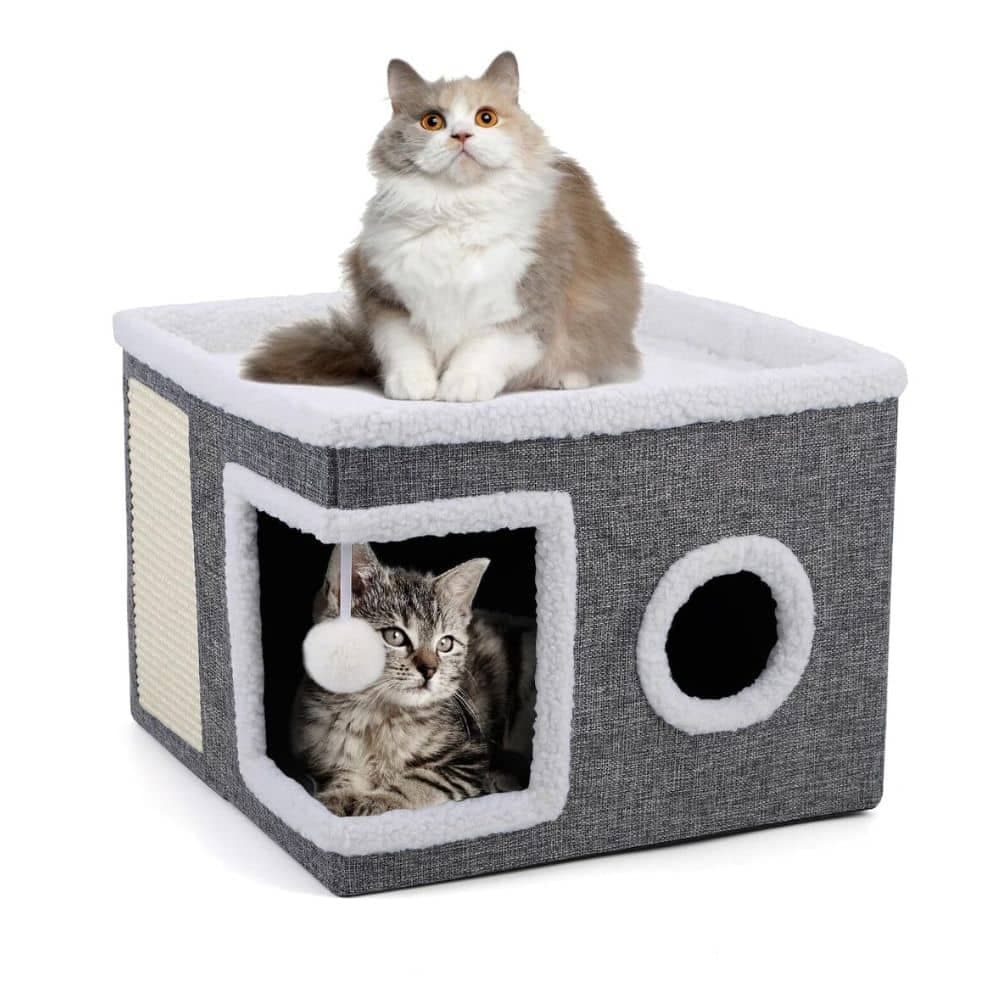 Casa Cueva De Mascotas Cuadrada Para Interiores Con Rascador