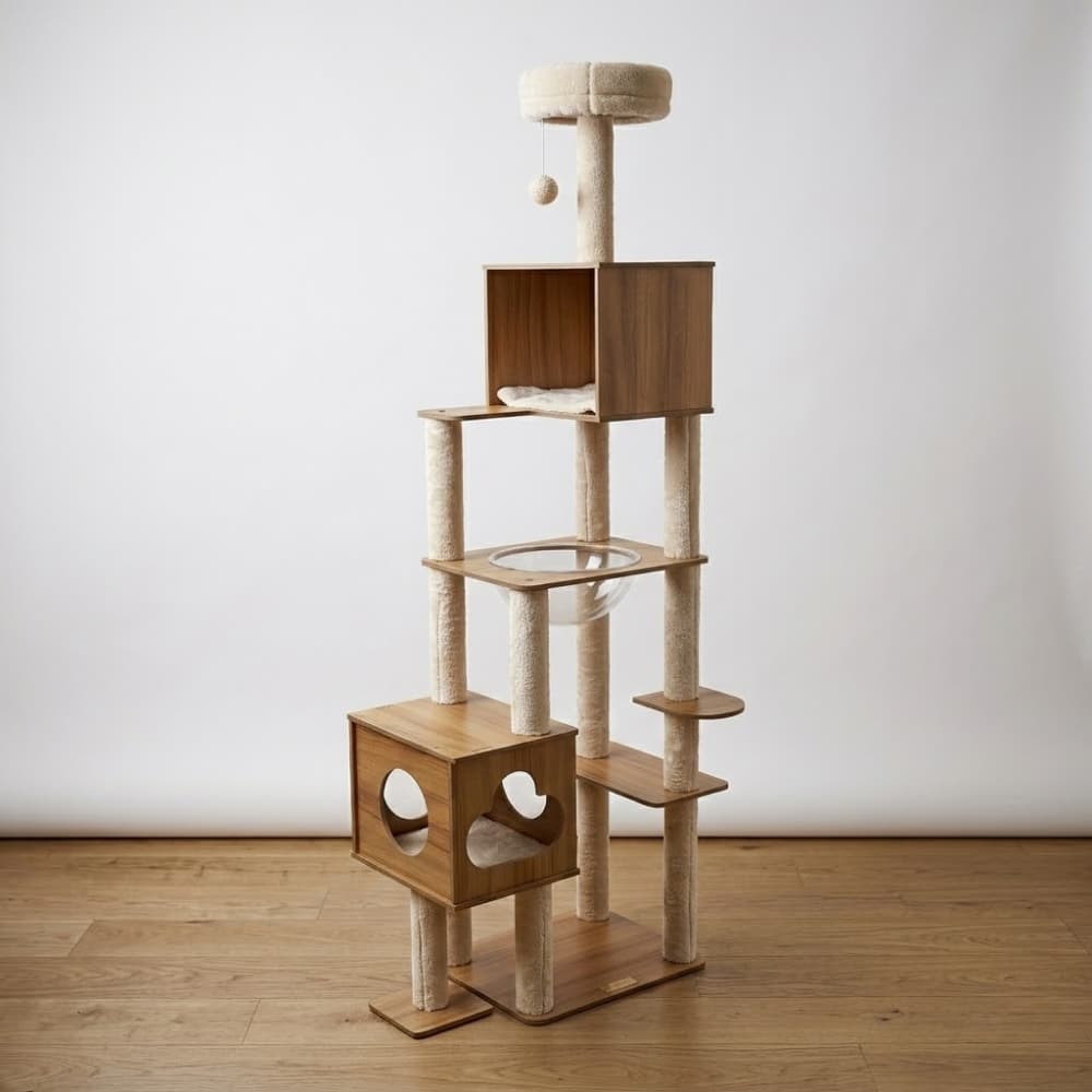 Torre para gatos madera 192cm Purare PETS rascador premium con casas y plataformas
