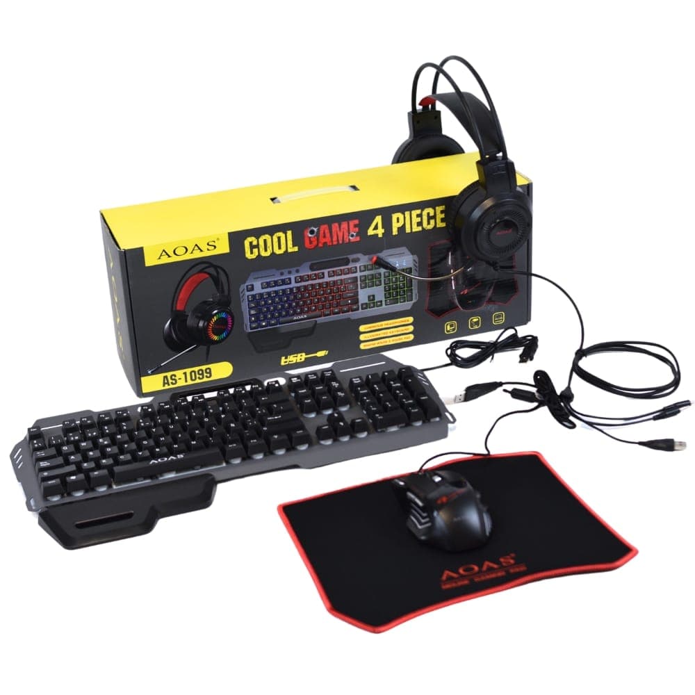 Set Gamer Teclado Mouse Auriculares y Mousepad 4 en 1
