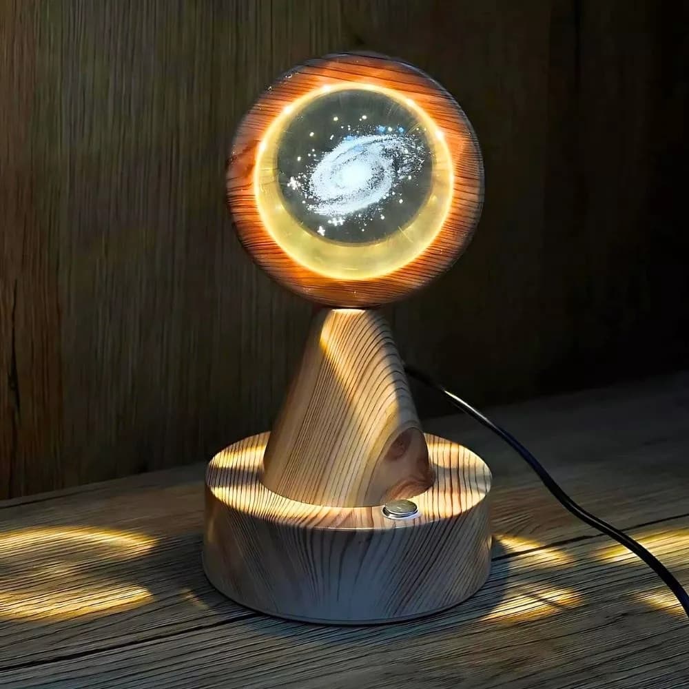 Lampara Led Galaxia Saturno Con Madera 17cm