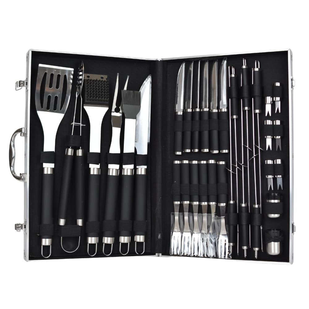Set de Parrilla BBQ de 33 Piezas Acero Inox.