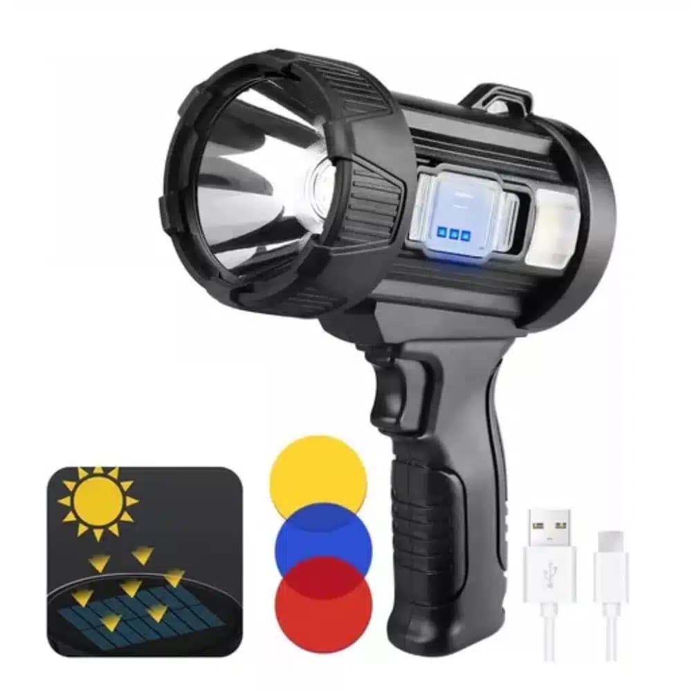 Foco Recargable Led Con Luz Solar Y Linterna Para Caza