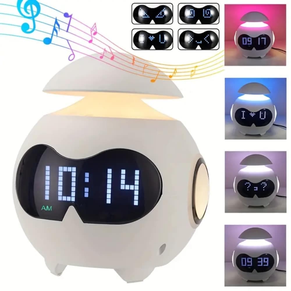 Reloj Despertador Bluetooth Parlante Con Emoticones y Luz