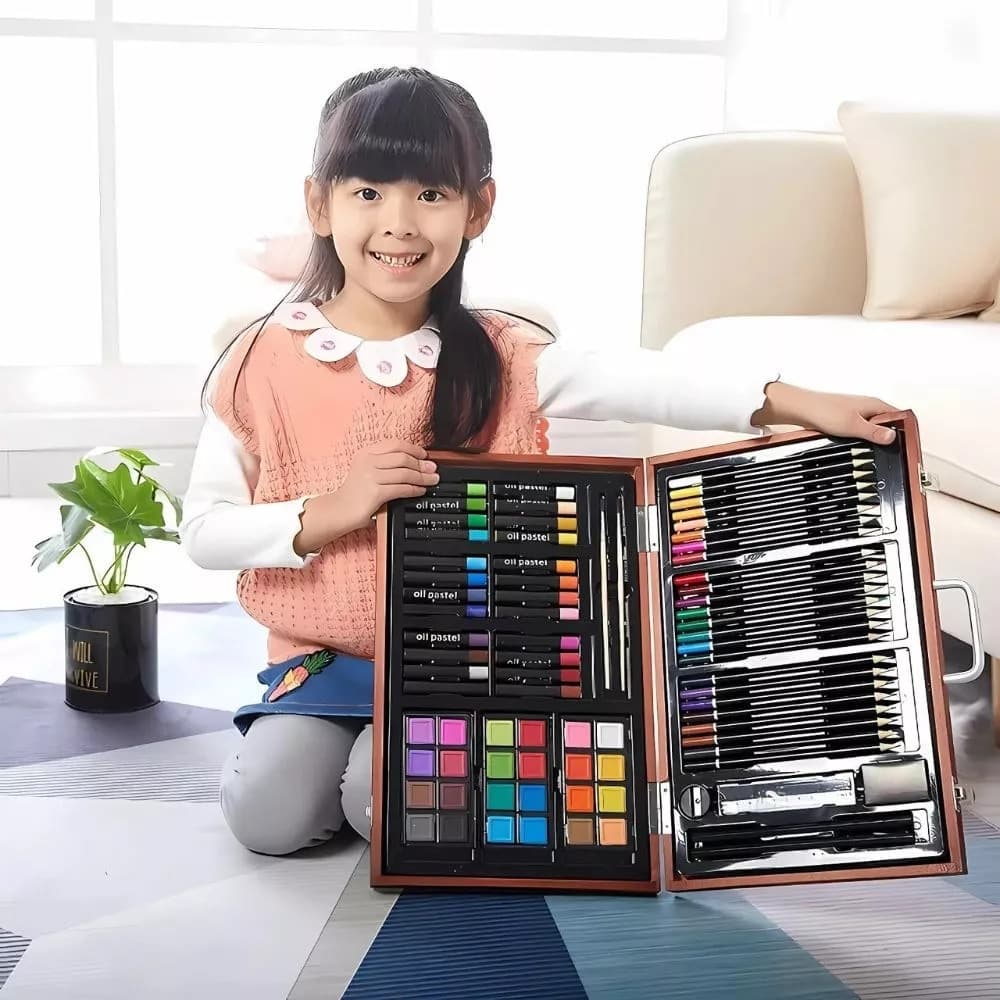 Kit Caja Colores Oleos Valija 85 Piezas Maletin De Madera