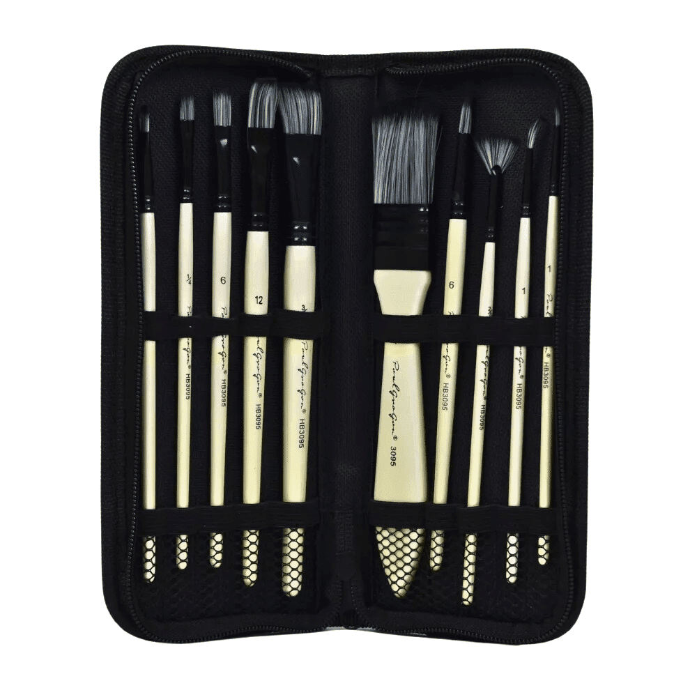 Juego Set De 11 Pinceles Cerdas Nylon Y Madera Diferentes Medidas