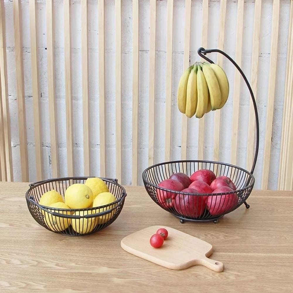 Frutera Doble de Metal Negro Desmontable