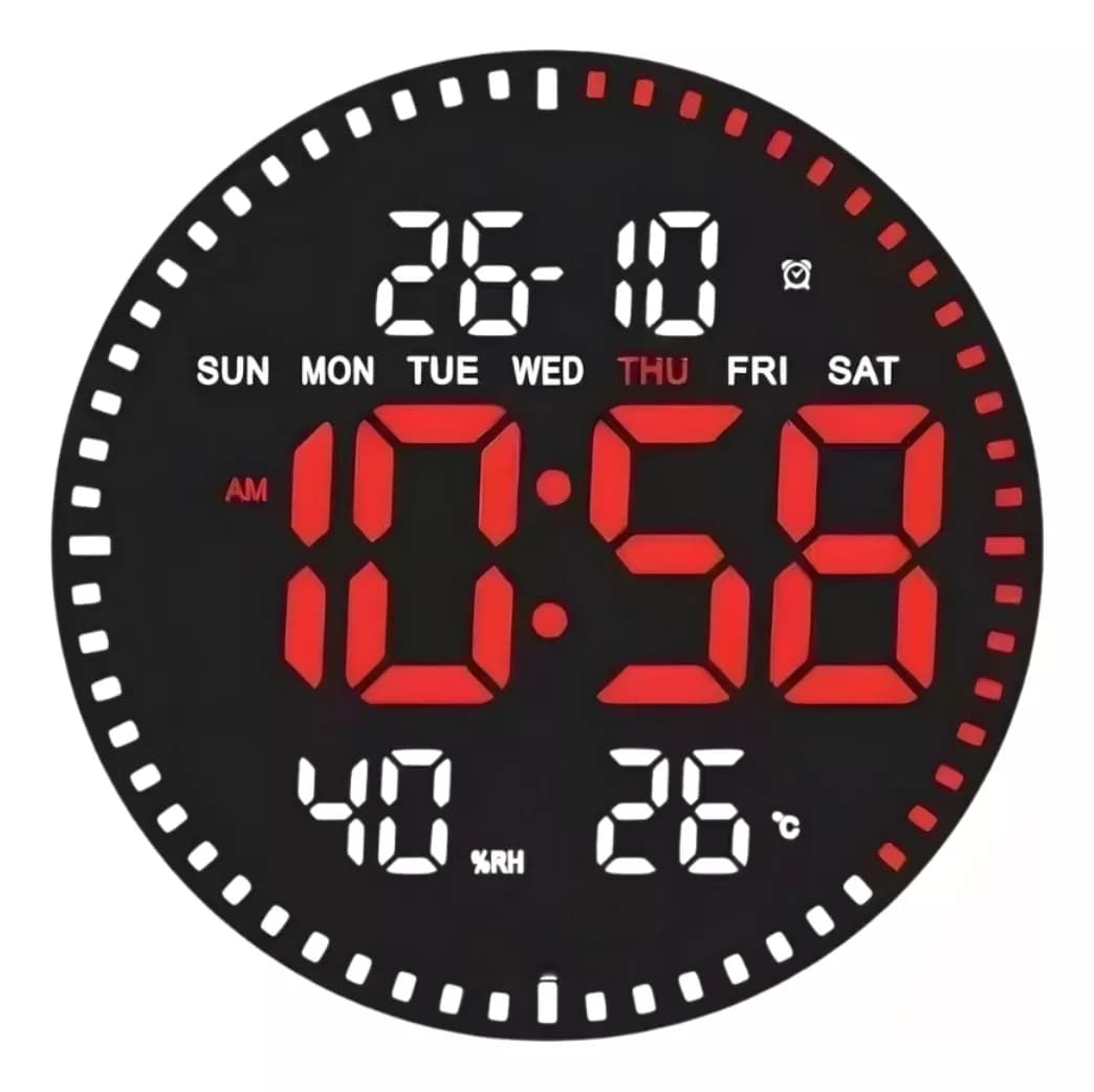 Reloj de Pared Redondo 29cm Led Usb Con Fecha y Temperatura