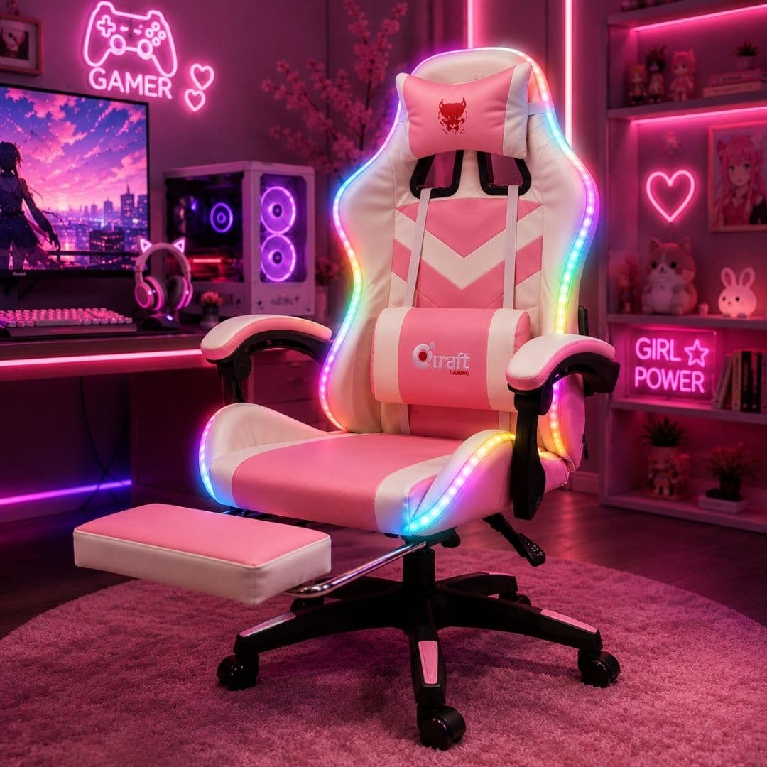 Silla Gamer Con Posapies Masajeador y LED