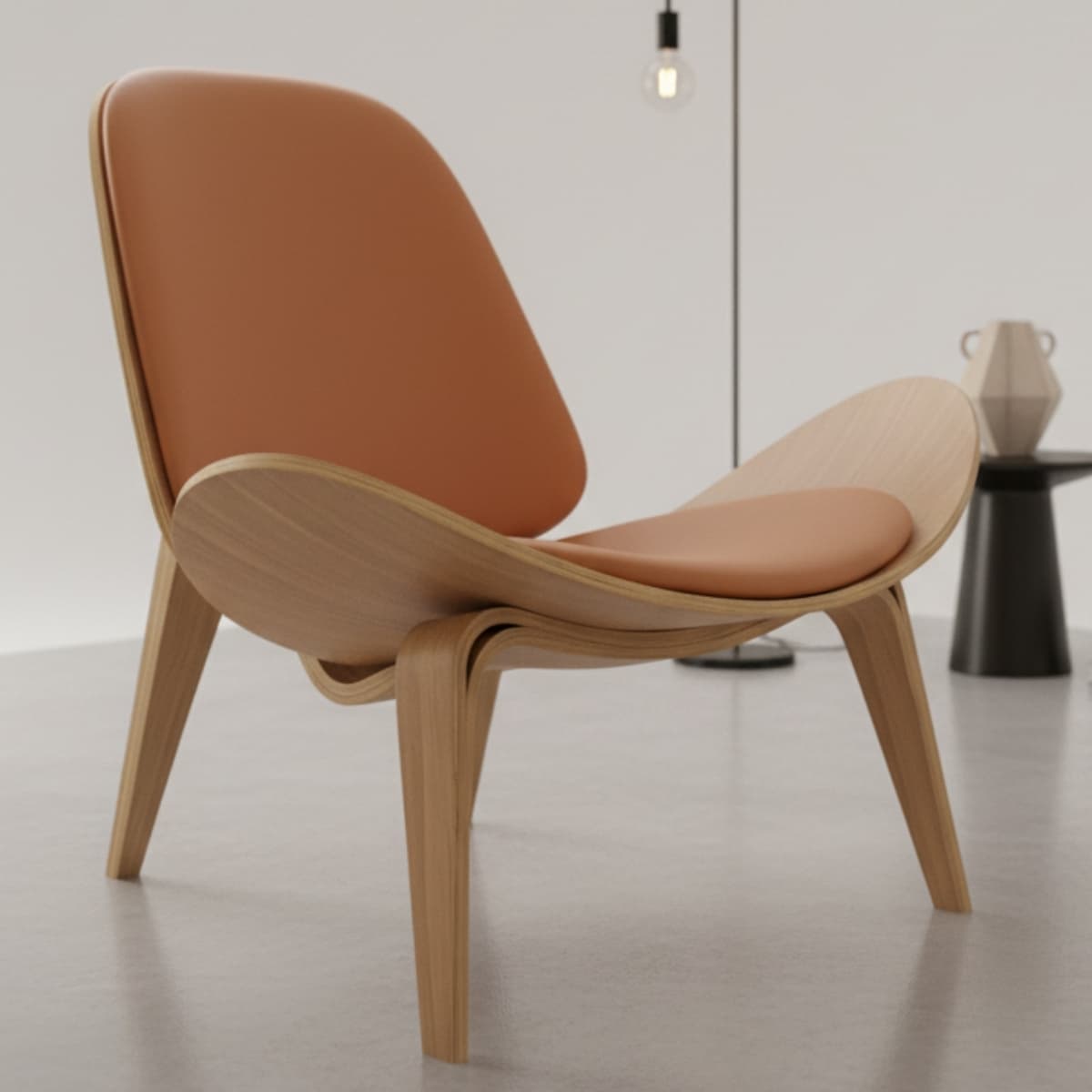 Butaca Shell Moderna De Madera Maciza Con Cuero Sintético Sintetico