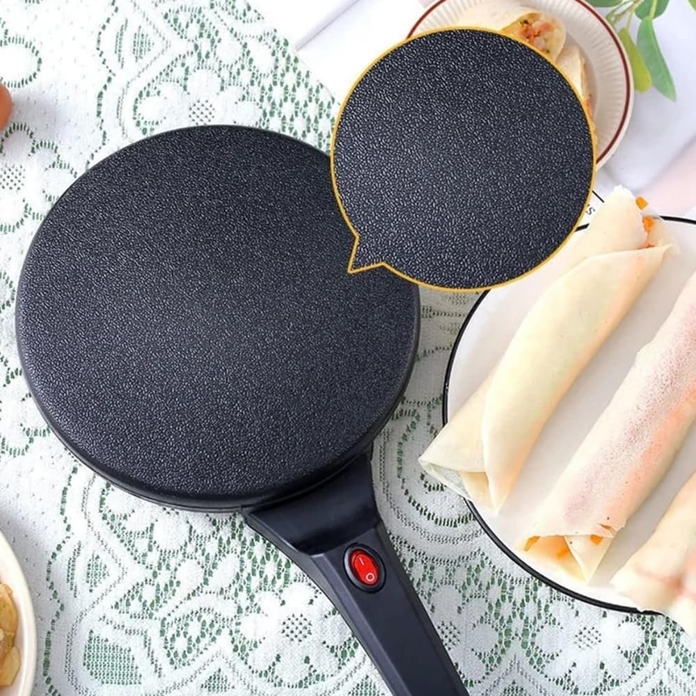 Crepera Panquequera electrica Sokany SK-5208 de 20 cm con placa antiadherente, 650 W de potencia, control automatico de temperatura, mango ergonomico y bandeja para mezcla – Ideal para crepes, panqueques, frilloas y huevos