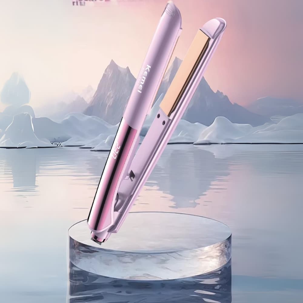 Planchita de Pelo Profesional Kemei KM-3142 Rosada con Pantalla LED Placas de Cerámica Iónica Temperatura Regulable hasta 230 °C, Alisadora y Onduladora Rápido Calentamiento, Planchita de Cabello 40W 110-220V