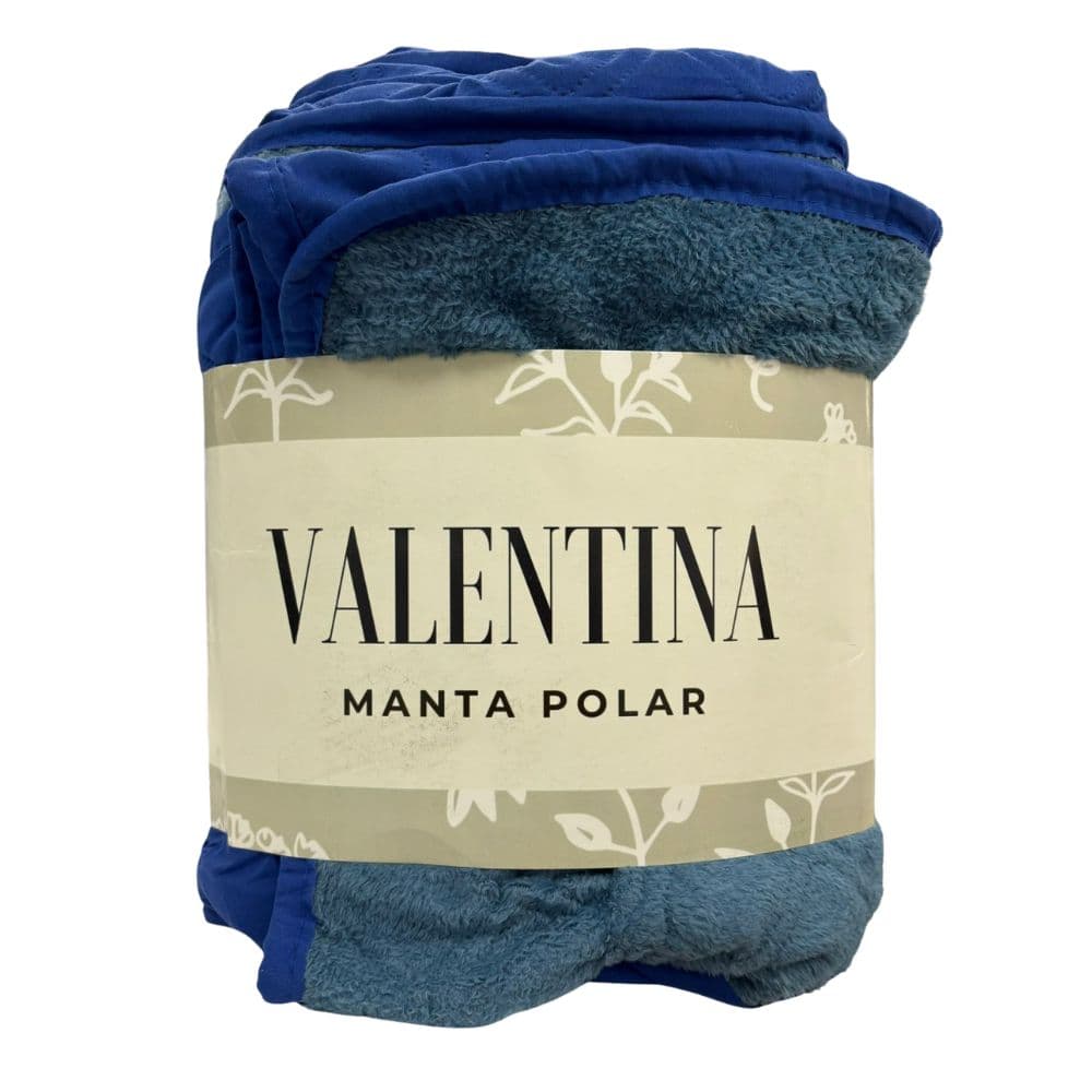 Manta Polar Valentina 210 X 220 Cm Azul Y Acolchada